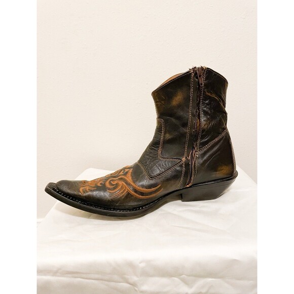 Ferrato Western Low Cut Ankle Boots Mens Cowboy Stitched Sz 8 Pointed Toe - Picture 5 of 11